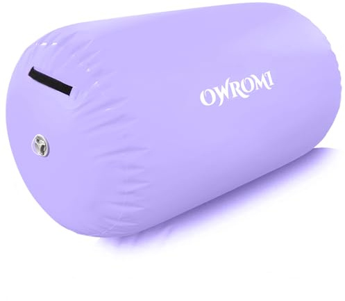 Inflatable Gymnastics Air Mat Tumble Track with Gymnastics Air Barrel - Inflatable Air Spot Tumbler Backbend Trainer Air Roller Tumbling Mat with Electric Pump (Light Purple - No Pump, 24 * 39.4in)