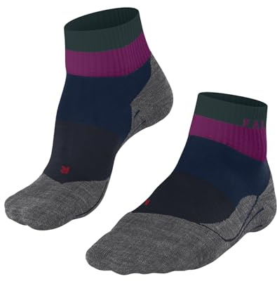 FALKE Damen Wandersocken TK5 Wander Short W Sso Wolle Funktionsmaterial antiblasen dünn 1 Paar, Grün Peacock 7373 Stripe, 35-36