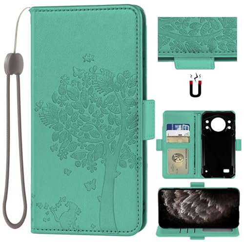 Auotu Cuir with Protection de la caméra PU Coque Flip Bookstyle Magnétique Housse Étui Cover Case pour CUBOT Kingkong AX Smartphone (Vert with Arbre Pattern)