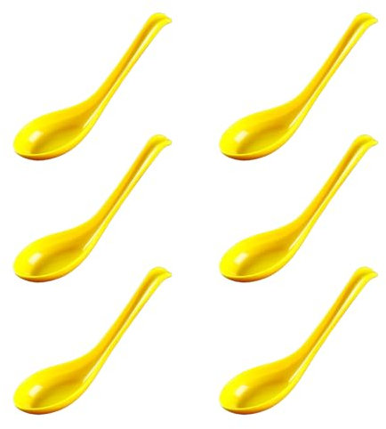 Rice Spoons - Ramen Noodle Soup Ladle & Serving Spoons (6, Yellow) - Asian Plain Style