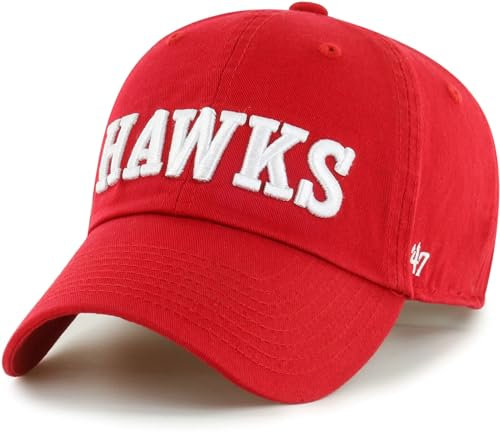 47 Atlanta Hawks Red Script Clean Up Adjustable Cap - NBA Relaxed Fit Dad Hat