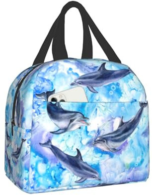 Hulnulnu Dolphins Insulated Lunch Bag Reusable Lunch Box Portable Cooler Lunch Boxes Waterproof Lunch Tote for Picnic Office Work