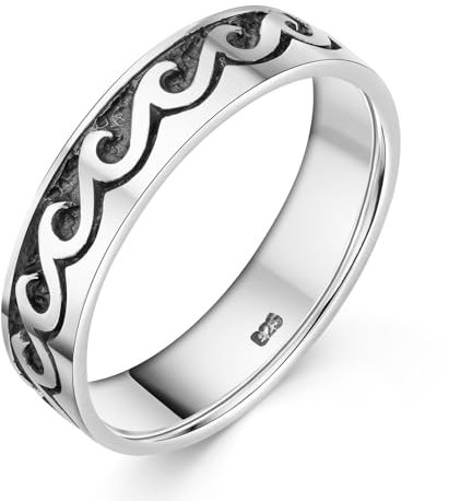 MATERIA Herren Ring Welle Silber 925 - Sterlingsilber geschwärzt maritim SR-144-57