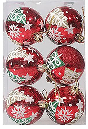 6 Pcs Weihnachtskugel Galvanisiert Handbemalter Christbaumkugeln Set Christbaumschmuck Kugeln Deko Herbstdeko Outdoor Weihnachten Ornamente Schneeflockenmuster für Weihnachten Party Rot