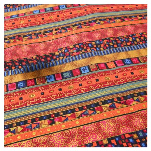SMTCM Baumwoll Leinen Stoffe Ethnischer Meterware 3Mx148CM Bedruckter Leinenstoff Ethnisches Baumwollstoff zum Nähen Bronzingstoff Leinen Patchwork Boho Dekostoff für DIY Basteln Vorhang Tischdecke