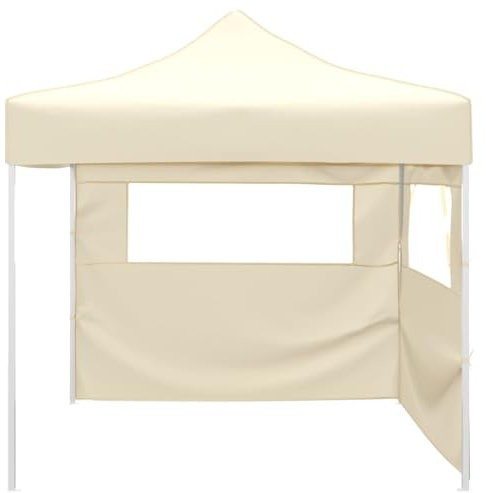 Tent Pergola Terrassenüberdachung Weidezelt - Faltzelt mit 2 Wänden 3 x 3 m Cremeweiß für Festival Camping Garten Terrasse