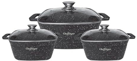 Set di Pentole Quadrate da 6 Pezzi con Guanti da Cucina Cheffinger CF-SQC01