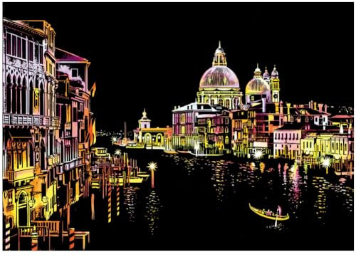 Kratzbilder Set,DIY Bastelsets,Kratzmalerei-Set,Metropolitan Nachtszene Kratzmalerei-Set mit Wahrzeichen der Stadt,Feuerwerk Magic Scratch Art Papier Set,Nachtansicht Kratzpapier (Venedig)