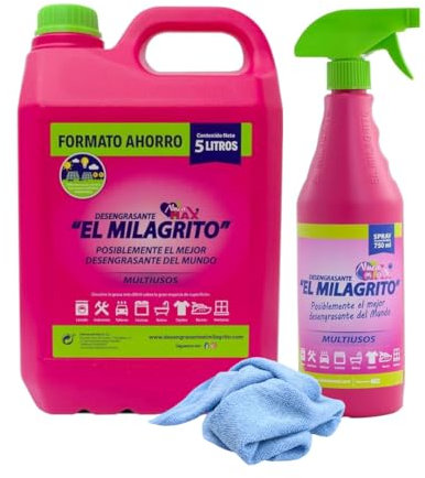 FAMILYCOM. Desengrasante El Milagrito (5 Litros + Pistola 750Ml) + Trapo Microfibra.