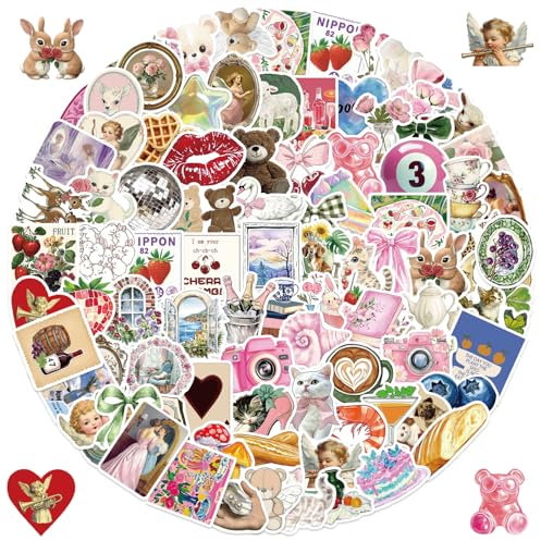 DIWSO 100 Stück Rosa Downtown Y2K Mädchen Aufkleber Wasserdicht für Laptop Skateboard Scrapbook Computer Wasserflasche, Vinyl Ästhetische Innenstadt Mädchen Aufkleber für Jugendliche Erwachsene