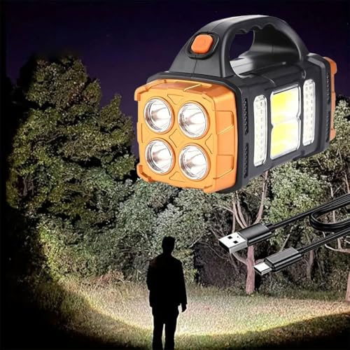 IFTHFOUR High Lumens Solar Flashlight - LED Work Light with USB-C Rechargeable, Waterproof, Multi-Function Flashlight & Lantern for Camping, Emergencies, and Outdoor
