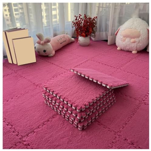 10mm Thickned Plush EVA Foam Floor Mat 1pc 30x30cm Square Interlocking Carpet Mat Fluffy Foam Tiles DIY Puzzle Flooring Area Rug(Color:Rose red)