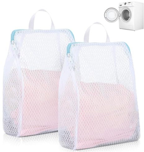 2 Stück Wäschenetz Groß (weiß) - Wiederverwendbare Waschmaschinen，Netze mit Premium Reißverschluss Schont BH, Seidenblusen & Feinwäsche(50x60cm)