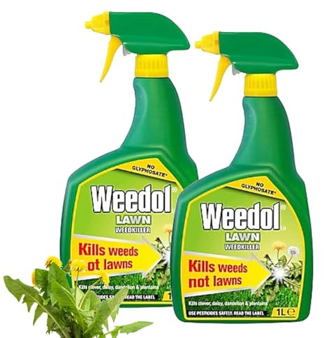 Lawn Weedkiller 1L Spray – Pack of 2 | Ready-to-Use Selective Weed Control | Kills Weeds Not Lawns | Targets Dandelions, Clover, Plantain & More