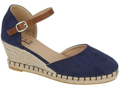 Shoes By Emma Women's Faux Suede Peep Toe Elasticated Slingback Hessian Espadrille Wedge Sandals