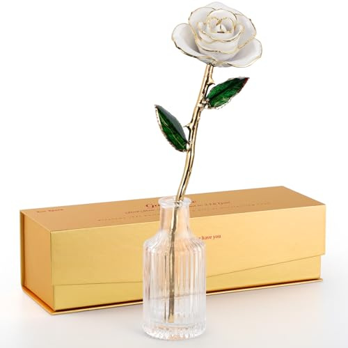 ECO SPACE 24K Gold getauchte echte Rose - handverlesene echte Rose konserviert in 24K Gold - Reines, einzigartiges romantisches Geschenk für sie - Ideal für Hochzeit, Jahrestag, Muttertag