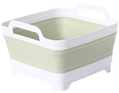Collapsible Dishpan with Draining Plug, Foldable Washing Basin, Portable Dish Washing Tub, Collapsible Square Tub with Drain for Sink (green)