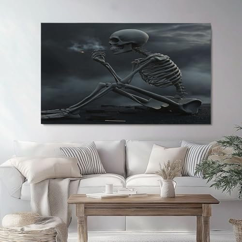 3D Gotik Totenkopf Leinwand Bilder 120 x 60 cm, Grau Vlies Fototapete Wanddeko Wohnzimmer Aesthetic Room Decor Deko Schlafzimmer Wandbilder Esszimmer Bild auf Leinwand Geschenk