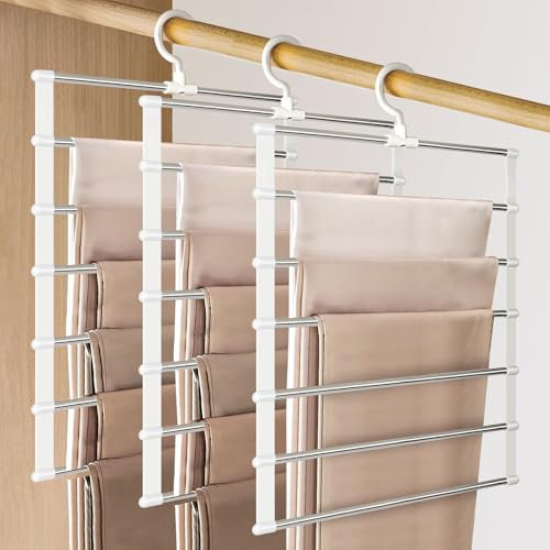 Suprbee Cintre Pantalon, Cintre Gain De Place pour Armoire, Crochet pivotant à 360°, Ceintre pour Pantalons pour Armoire, Pliable pour, Foulards, Jupes, Cravates, Draps (3 PCS)