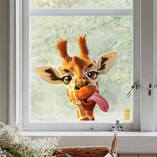 Funny Giraffe Window Stickers, Playful Animal Design for Home or Car, Window Stickers for Glass, Vibrant Colors and Easy to Apply and Remove,Funny Car Sticker Suitable for All Smooth Surfaces
