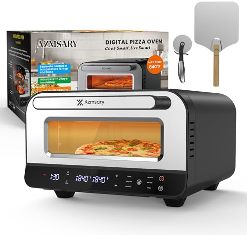 Forno per pizza da interni, 6 programmi, max 448,9 °C, adatto per pizze da 30,5 cm, multifunzione 5 in 1: pizza, infornare, grigliare e caldo, include pietra per pizza e pala per pizza
