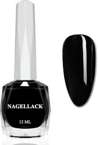 Nagellack Schwarz - 12 Ml Schnelltrocknender nagellack - Hochpigmentiert Schwarzer Nagellack - Regular Einfarbig Nail Polish Nagellacke Langanhaltend ohne UV Lampe für Frauen DIY Nail Art (Black)