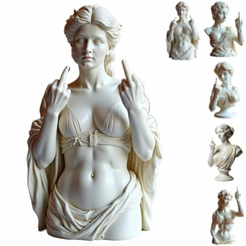 Wiener Göttin Statue Harz Venus Stil Dekoration Mittelfinger Statue 2025 Lustige Miniaturfigur Klassische Kopfbüste Wiener Mythologie Skulptur für Wohnzimmer Home Regal Dekor (E)