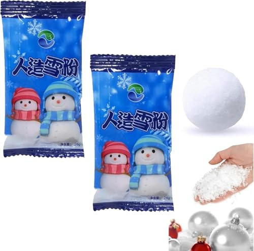 Mikiuly Sofortiges Schneepulver,Deko Schnee,Fluffiger Kunstschnee,Kunstschnee,Kunstschnee zum Basteln,Dekoschnee Simulation Schnee für Winter Deko Weihnachten Party Weihnachtsdeko,20g,2pc