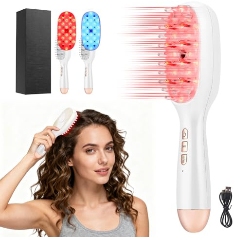 Nastopee EMS Mikrostrom Haarbürste mit Rot & Blaulicht, Nano-Verdampfung Kopfmassagegerät für Haarwuchs, 7000/min Vibration für Kopfhautpflege gegen Haarausfall