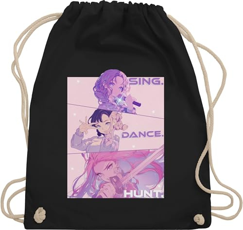 Shirtracer Turnbeutel Rucksack - Anime - Sing. Dance. Hunt. - Kostüm K-Pop Merch - Unisize - Schwarz - k pop hunters geschenke turnbeutel+anime animation kpop dämon jäger anime+tasche geschenk+anime