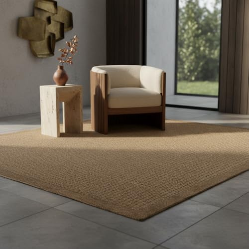 KADIMA DESIGN Outdoor Teppich Unifarben Elegant Wetterfest UV-Beständig Waschbar Strapazierfähig Langlebig Braun 120x170 cm Terrasse Balkon Fußbodenheizung geeignet | Oriana