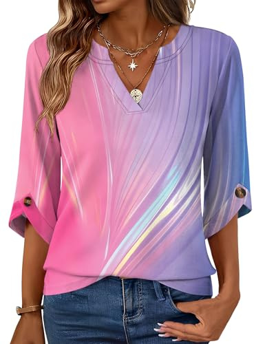 Rapbin Womens Tops UK 3/4 Sleeve T Shirts V Neck Shirt Summer Fall Blouse | Womens Tops UK 3/4 Sleeve T Shirts 2026 V Neck Shirt Summer Fall Blouse Tunic Casual Loose Clothes Outfits