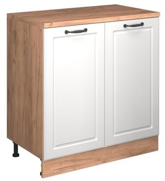 Vicco Erweiterungsschrank Rion, Weiß Landhaus/Goldkraft Eiche, 80 x 46 cm ohne Schräge mit 2 Türen, kombinierbar mit Rion Dachschrägenschränken und Schrankmodulen