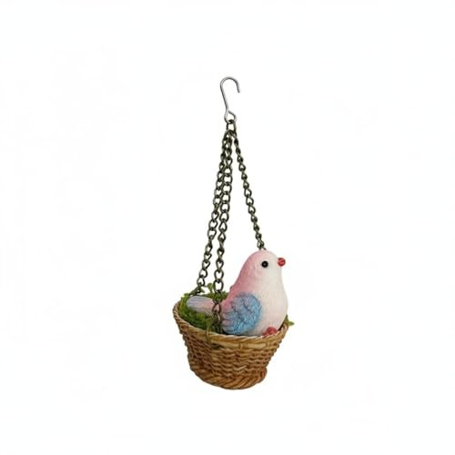 FytStycale Miniatur-Vogelheim Realistisch Puppenhaus-Vogelszene Handbemalt Miniaturdeko, Rosa