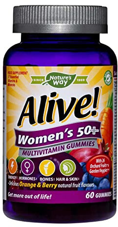 Alive! Women’s 50+ Multivitamin Gummies, Multi-Vitamins & Minerals with a Blend of 26 Fruits & Vegetables, Specially Balanced Formulation for Women, Suitable for Vegetarians - 60 Gummies