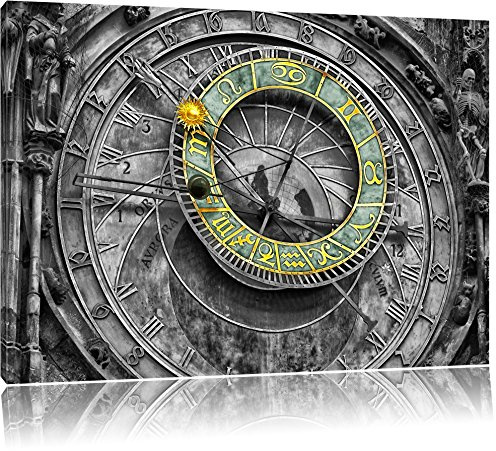 Pixxprint atronomische Uhr in Prag B&W, Größe: 120x80cm, Leinwandbild, fertig gespannt, Wandbild, Dekoration, Kunstdruck, kein Poster