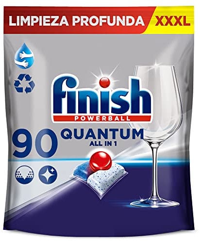 Finish Powerball Quantum All in 1 Pastillas para el lavavajillas todo en 1, limpieza profunda y brillo superior, 90 pastillas