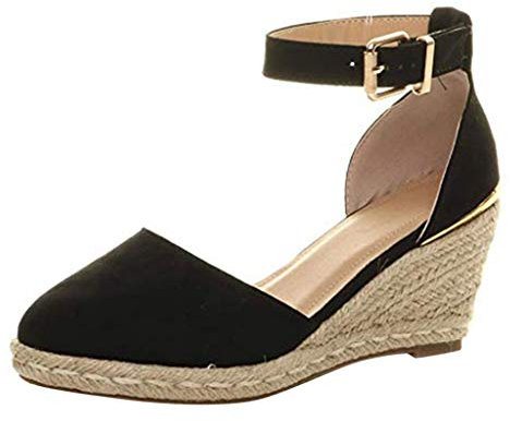Espadrilles CompenséEs Sandales Femme Pas Cher ÉTé Plateforme Daim Haut 8 Cm Bout Fermé Fete Soiree Sexy Mode Confortables Et éLéGantes Chaussures Femme Grande Taille (Noir, Numeric_43)