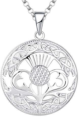 JO WISDOM Damen Halskette Schottische Distel Silber 925,Kette Anhänger Unendlichkeit Knoten Schottland Blume Outlander Schmuck,Schmuck für Frauen