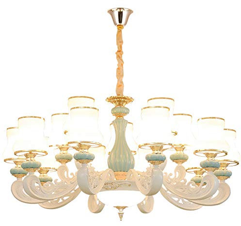 AIRUI Amerikanisch Wohnzimmer Kronleuchter Modern Luxus Keramik Pendelleuchte LED Deckenleuchte Schlafzimmer Hotel Villa Dekorationsbeleuchtung,TricolorLight-15Heads*12W