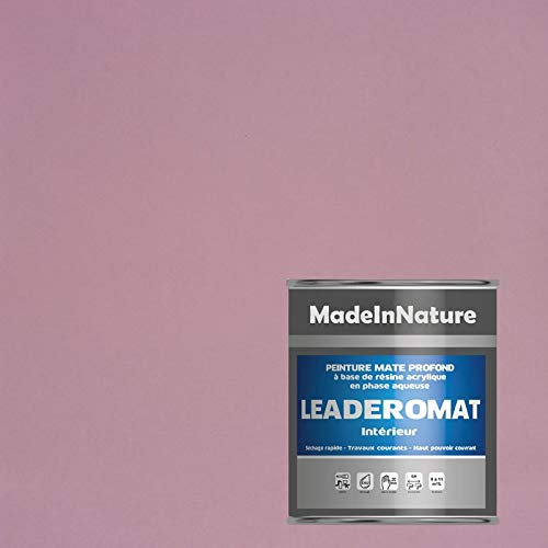 Peinture murale Mat Acrylique, Intérieur, application facile, très opacifiant, séchage rapide couleurs aux choix,de MadeInNature® (0.5 litre pour 4 m², soit 2 m² pour 2 couches, 10 Vieux rose)