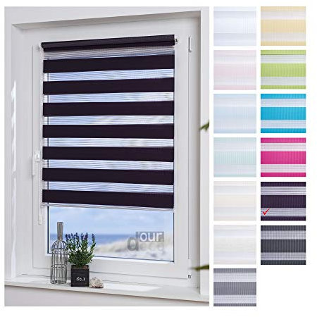 ourdeco® Doppel-Rollo, Duo-Rollo / 80 x 210 cm violett/lichtdurchlässig, Blickdicht, Montage ohne Bohren