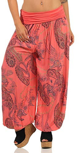 Malito Damen Aladinhose mit Print | Haremshose zum Tanzen | Pumphose zum Chillen - Freizeithose - Pluderhose 7185 (Coral)