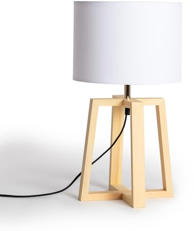LEDKIA Tischlampe aus Holz Korsade Weiß | E27 Fassung für anpassbares Licht | Für moderne Räume gestaltet | Geeignet für Wohn- und Geschäftsräume