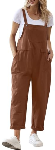 YESNO Women's Dungarees Loose Casual Plus Size Lightweight Sleeveless Overall Long Jumpsuit Playsuit Trousers Pants Dungarees (M PV9UK Coffee)