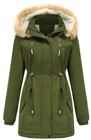 YFFUSHI Giacca da donna in pelliccia sintetica con cappuccio a maniche lunghe, foderata in pile invernale, Verde, 3XL
