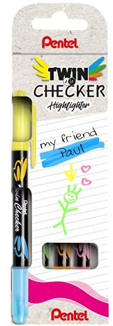 Pentel SLW8-4 TwinChecker Highlighter, zweifarbiger Textmarker mit Doppelspitze in kräftigen Farben für leuchtstarke Markierungen, schlanke Stiftform, 4er Set sortiert, 1 stück (4er Pack)