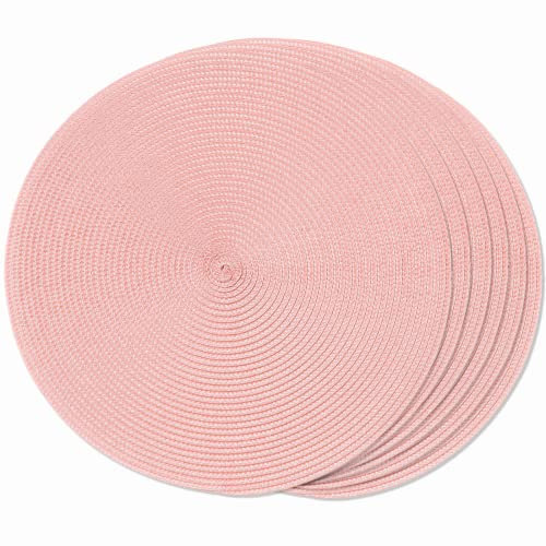 FunWheat, Platzsets, rund, gewebt, gewebt, für Esstisch, waschbar, rutschfest, 38,1 cm, Rosa, 6 Stück