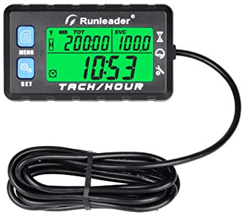 NInE-ROnG Digitaler Tach/Betriebsstundenzähler/Tachometer mit Hintergrundbeleuchtung,Austauschbarer Akku,Alarm,Drehzahl,Wartungserinnerung,Wasserdicht für Generator,Schneefräse,Rasenmäher,Motorrad