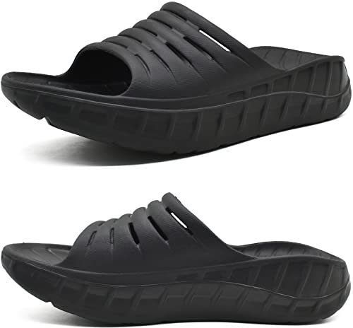KuaiLu Sandali di Recupero Uomo con Comode Ortopediche Fascite Plantare Supporto Arco Ciabatte Aperte Leggero Sportivi Ciabatta Estive Mare Spiaggia Piscina Doccia Sandalo Nero 41
